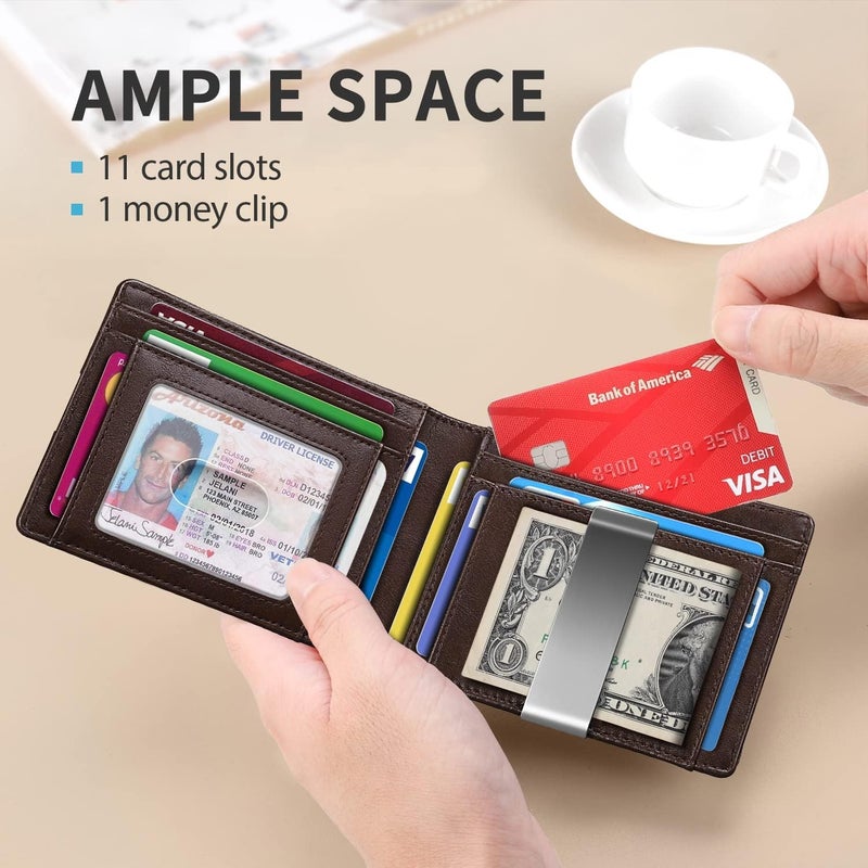 RUNBOX Slim Novelty Wallets for Men RFID Blocking 11 Card Holder Minimalist Small Leather Bifold Men's Front Pocket Wallet Gift Box - Image 2